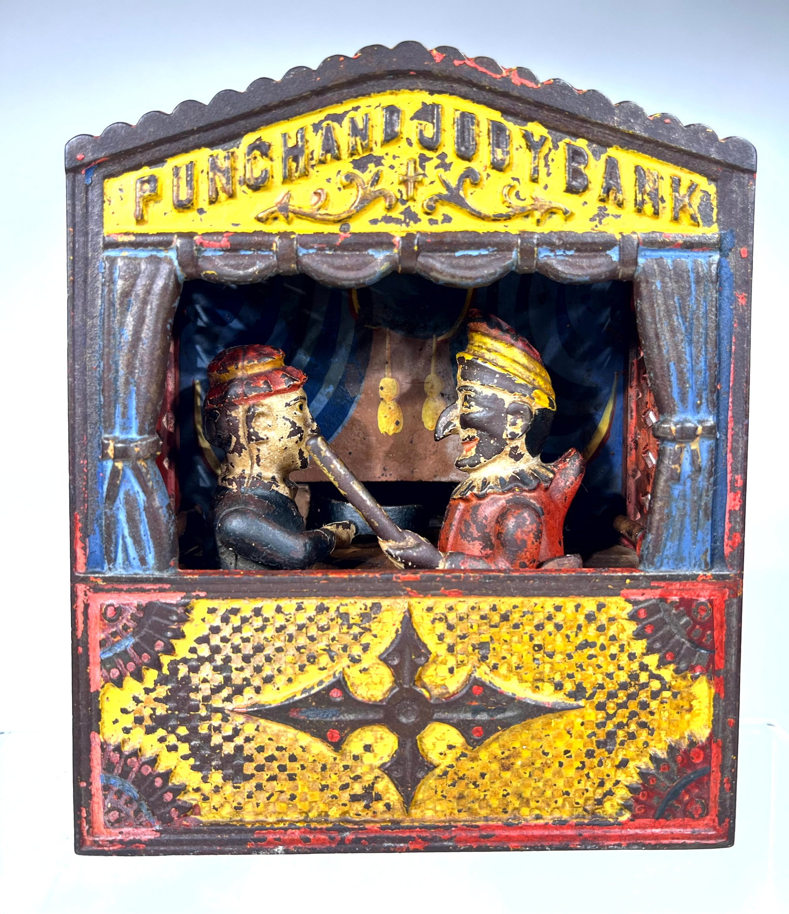 Punch & Judy Cast Iron Mechanical Bank: Shepard Hardware Co. Buffalo NY 1890