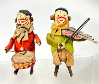 Two Tin & Fabric WIndup Musicians