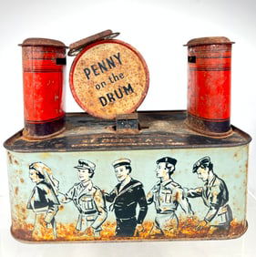 Penny on the Drum Tin Alms Box
