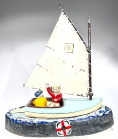 The Cat Boat Cast Iron Mechanical Bank