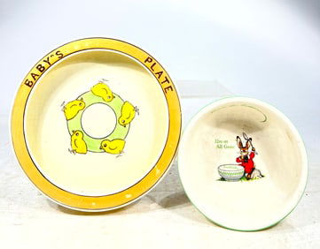 Two Ceramic Bowls, One for a Baby / One for a Puppy