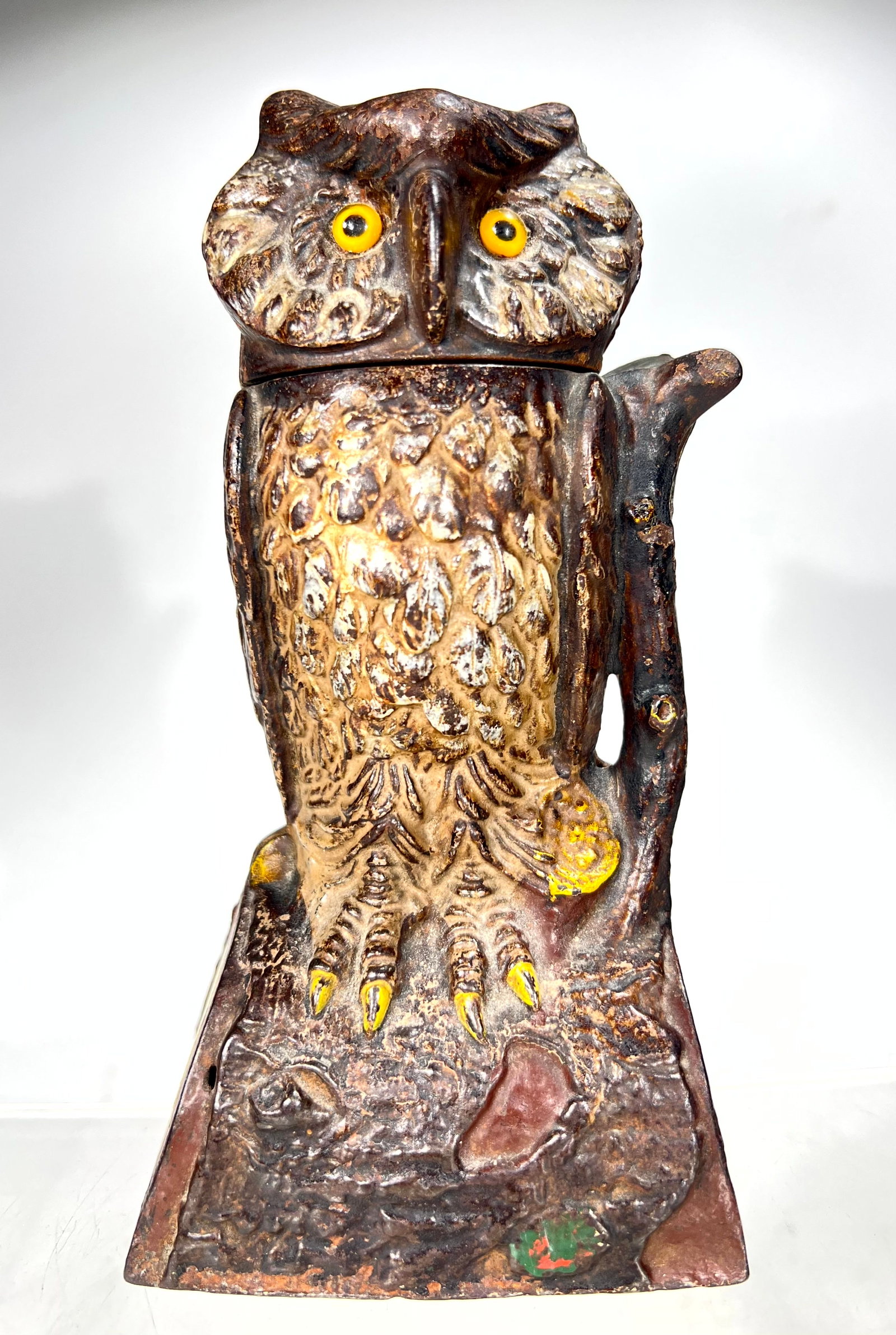 Owl Turns Head Mechanical Bank - Light Brown Version: J&E Stevens Co. Cromwell, CT 1880's