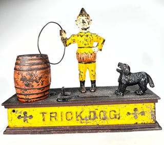 Trick Dog Cast Iron Mechanical Bank - Six Part Base Version