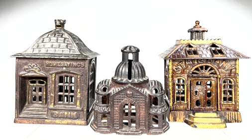 Three Cast Iron Building Banks