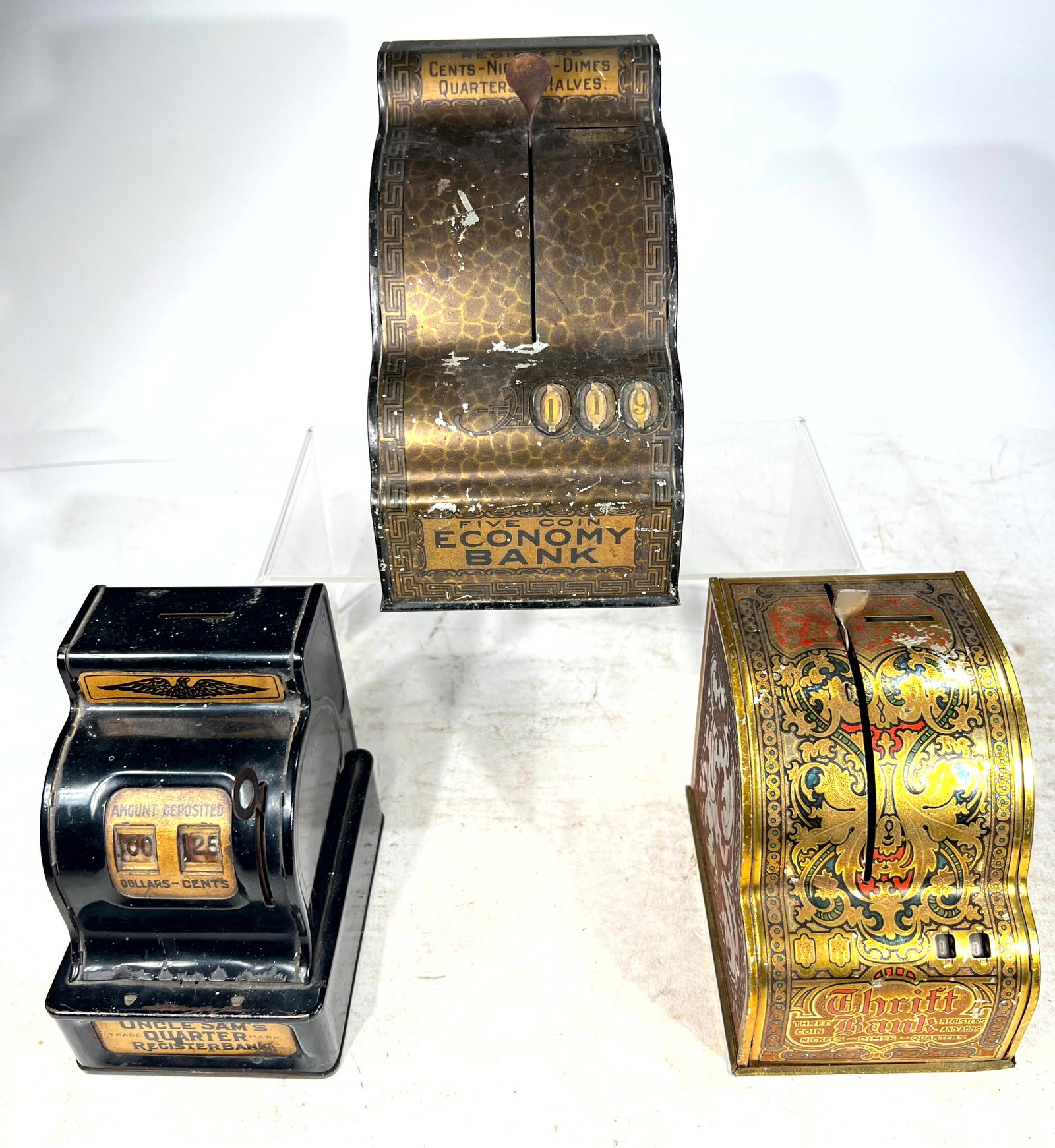 Eight Tin/Wood/Aluminum Banks: American / Japanese 1920's-1960's Various Heights