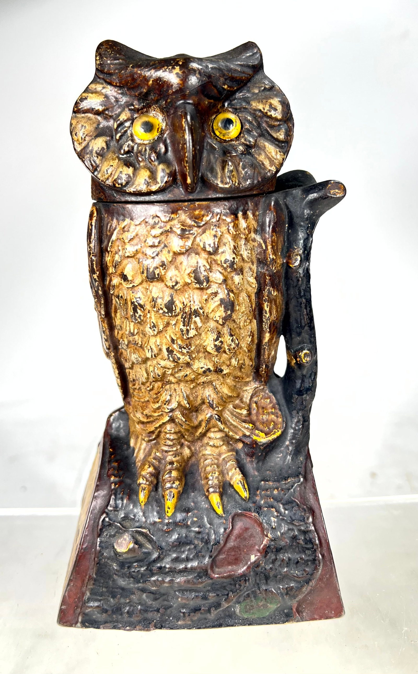 Owl Turns Head Mechanical Bank - Brown Paint Version: J&E Stevens Co. Cromwell, CT. 1880