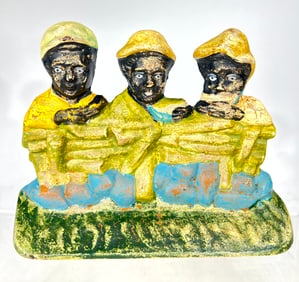 Three Boys Behind a Fence Cast Iron Doorstop