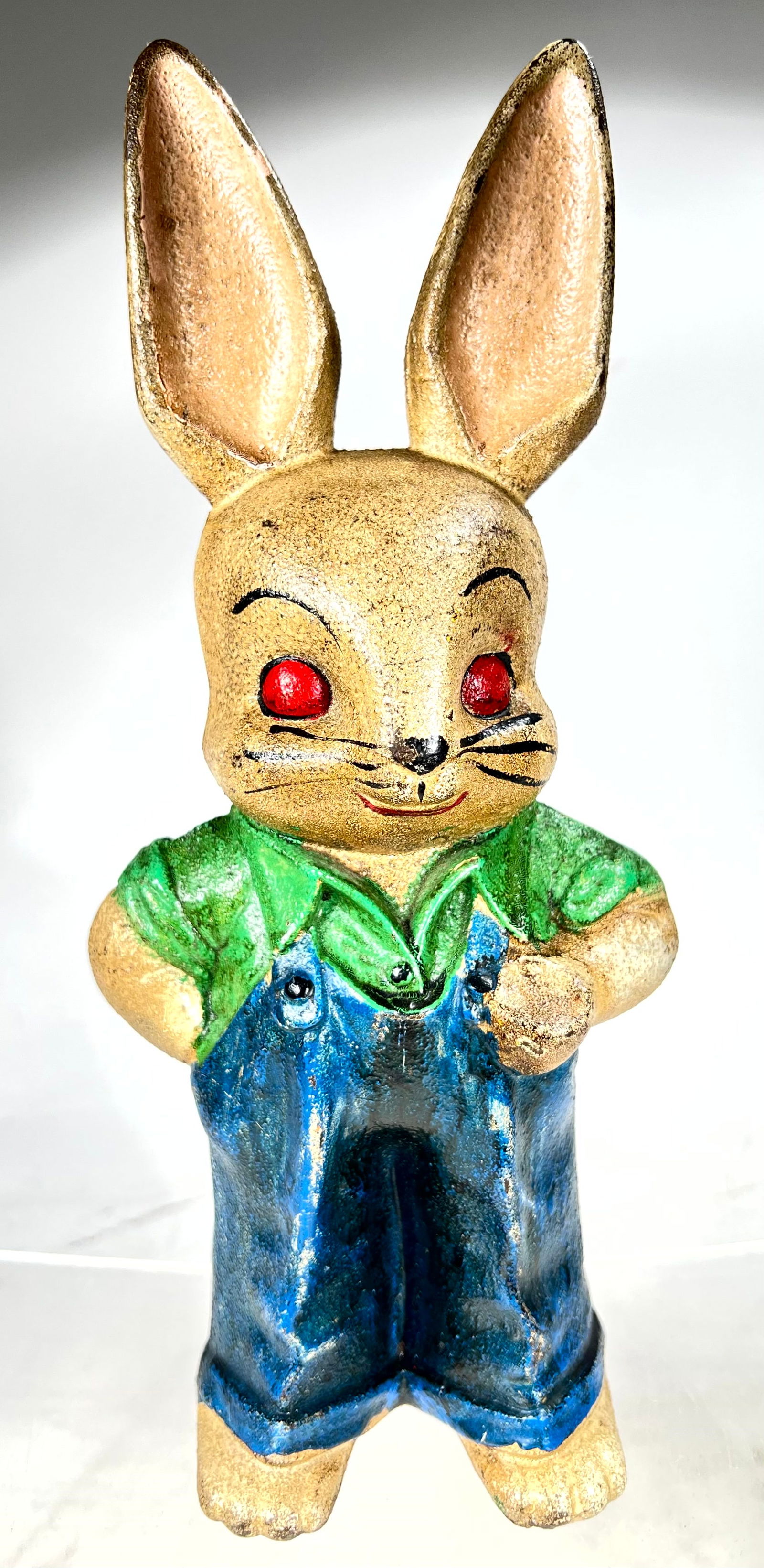 Bunny in Overalls Cast Iron Doorstop: American 1970's - 11 1/2"T