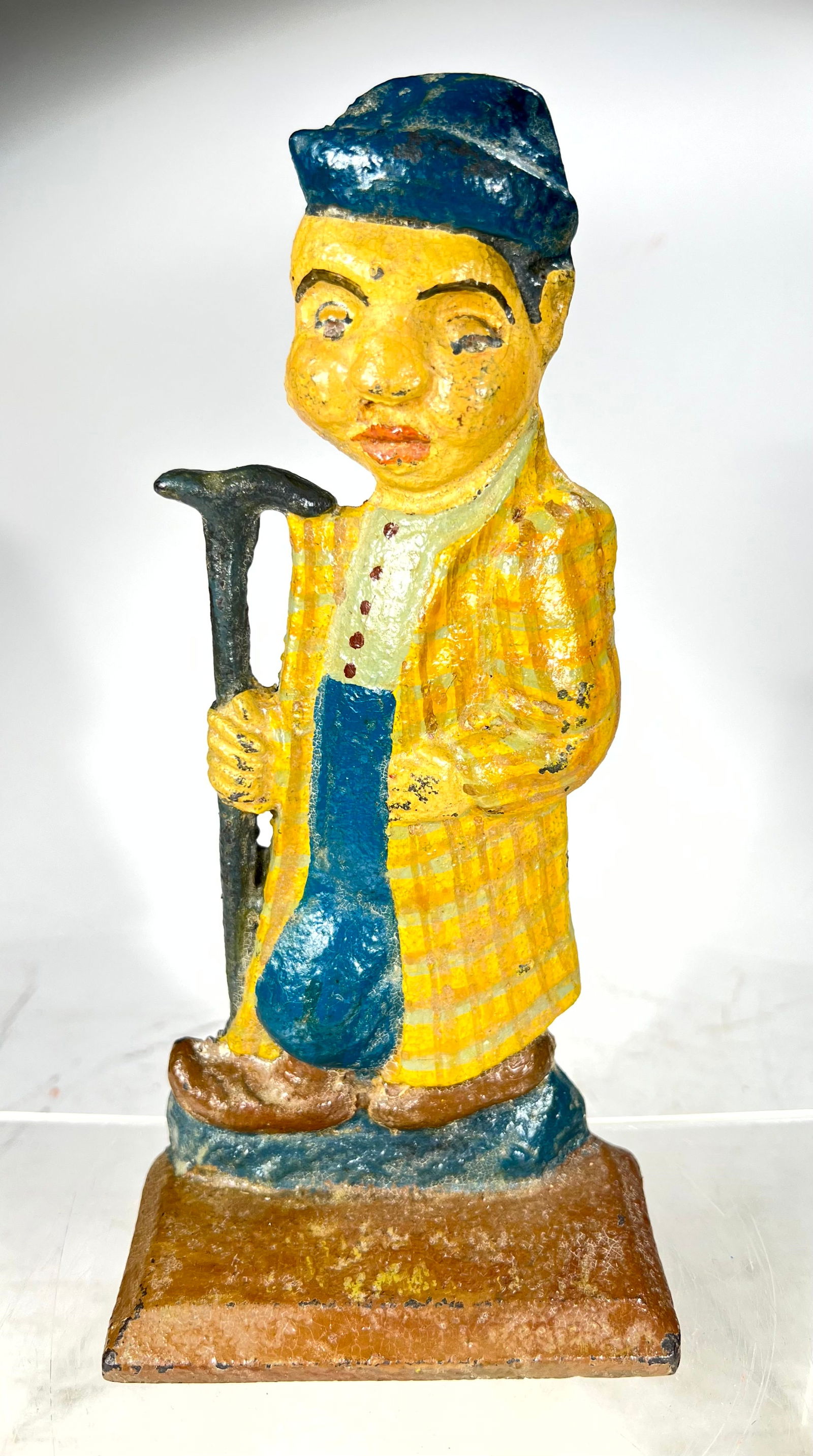 Man with Cane Cast Iron Doorstop - Very Scarce: American - Circa - 1920 - 10"T - Jeanne Bertoia Book Example