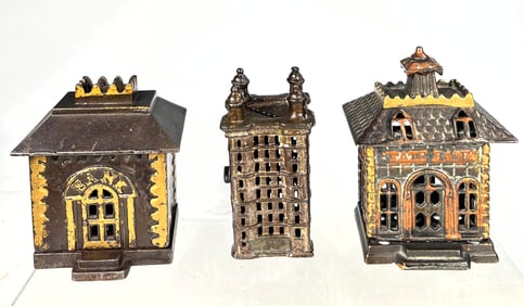 Three Cast Iron Building Banks
