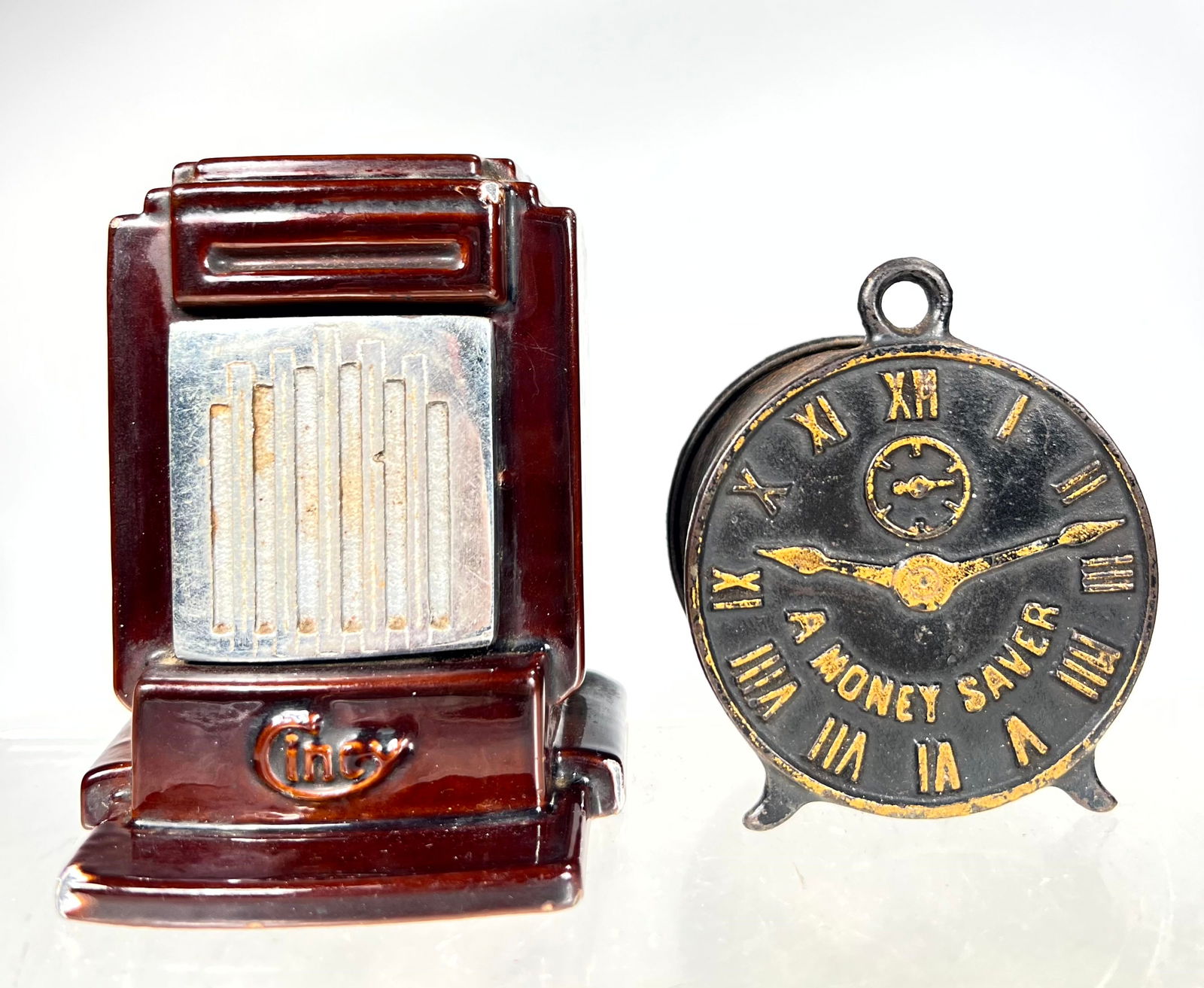 Money Saver Clock/Porcelain over Iron Heater Banks (1 of 3)