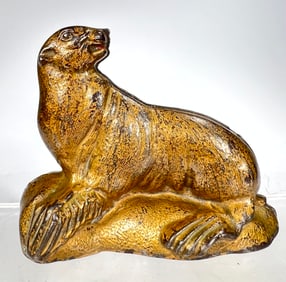 Seal on Rocks Cast Iron Still Banks Gold Painted Version