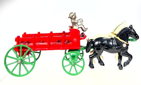 Two Horse Cast Iron Stake Wagon