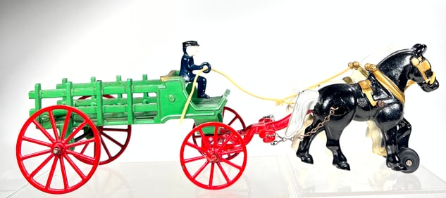 Two Horse Cast Iron Stake Wagon
