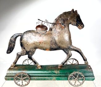 American Tin Horse on Platform Bell Toy - Large