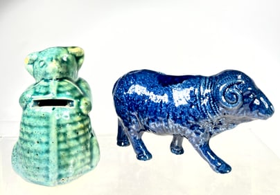 Two Ceramic Still Banks Bear with Honey Pot / Sheep