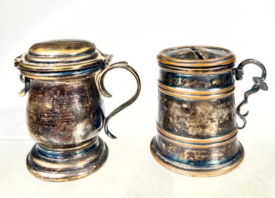 Two Silvered Tin Tankards