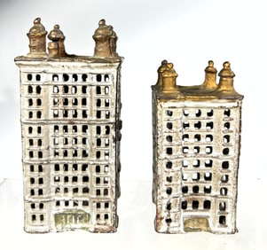 Two Skyscraper Cast Iron Banks