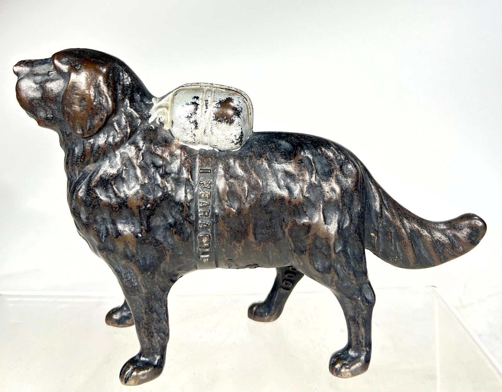 Dog "I Have a Call" Cast Iron Bank The Semi - Mechanical Version: American 1910 - 7 1/2"L