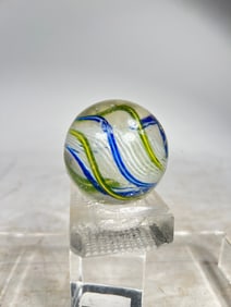 Latticino Core Swirl Hand Blown Marble Blue & Green Color