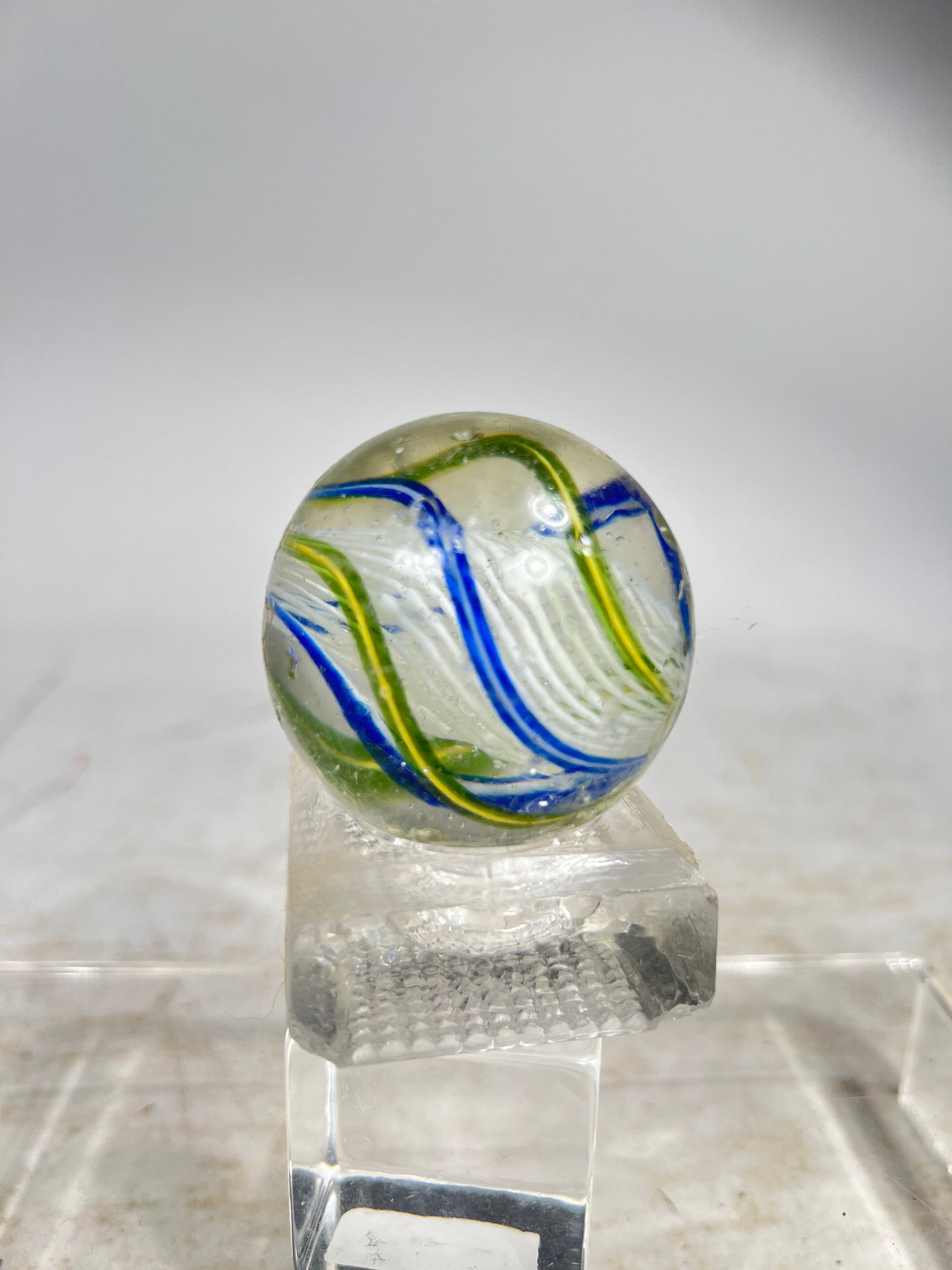 Latticino Core Swirl Hand Blown Marble Blue & Green Color (1 of 2)