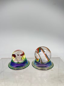 Two Latticino Core Swirl Marbles