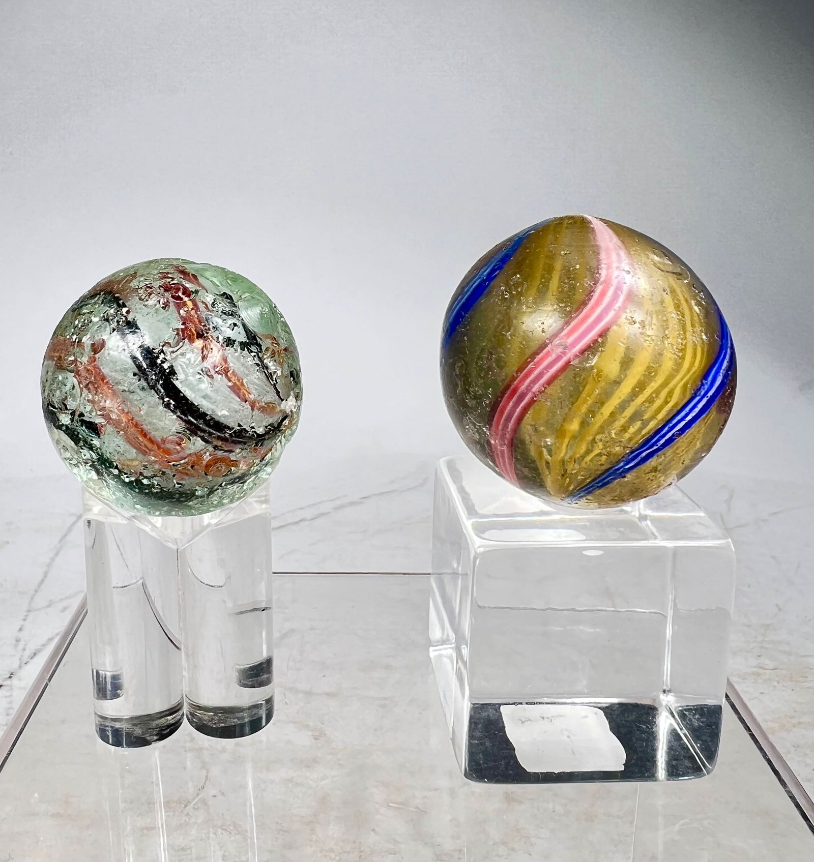 Two Early Hand Blown Swirl Marbles (1 of 2)