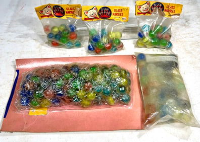 Machine-Made Marbles in Original Pouches