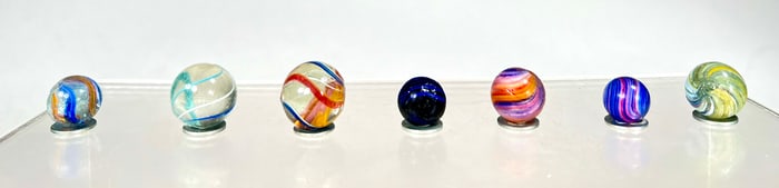 Latticino Corc Swirl Marbles (7 total)