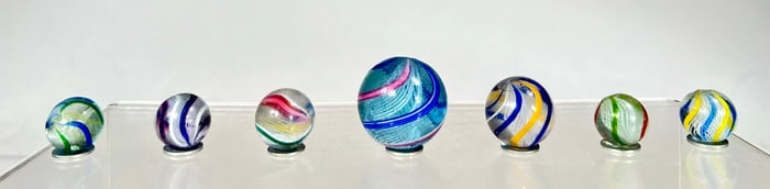 Latticino Corc Swirl Marbles (7 total)