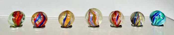 Lobed/Divided/Ribbon Core Swirl Marbles (7 total)