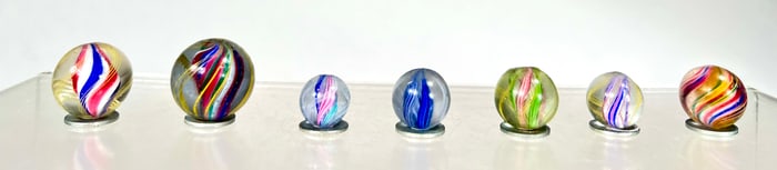 Solid or Lobed Core Swirl Marbles (7 total)