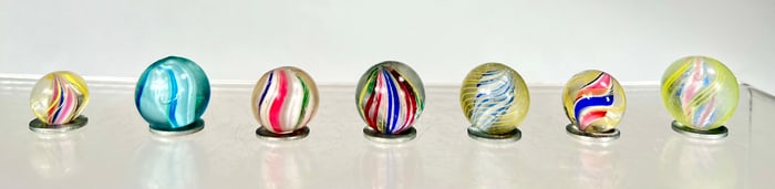 Solid or Lobed Core Swirl Marbles (7 total)