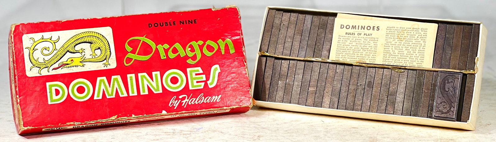 Dragon Domino Set Complete w/ 55 Pieces: Madye By Hal-San, American- 1940a