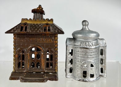 Two Cast Iron Building Banks