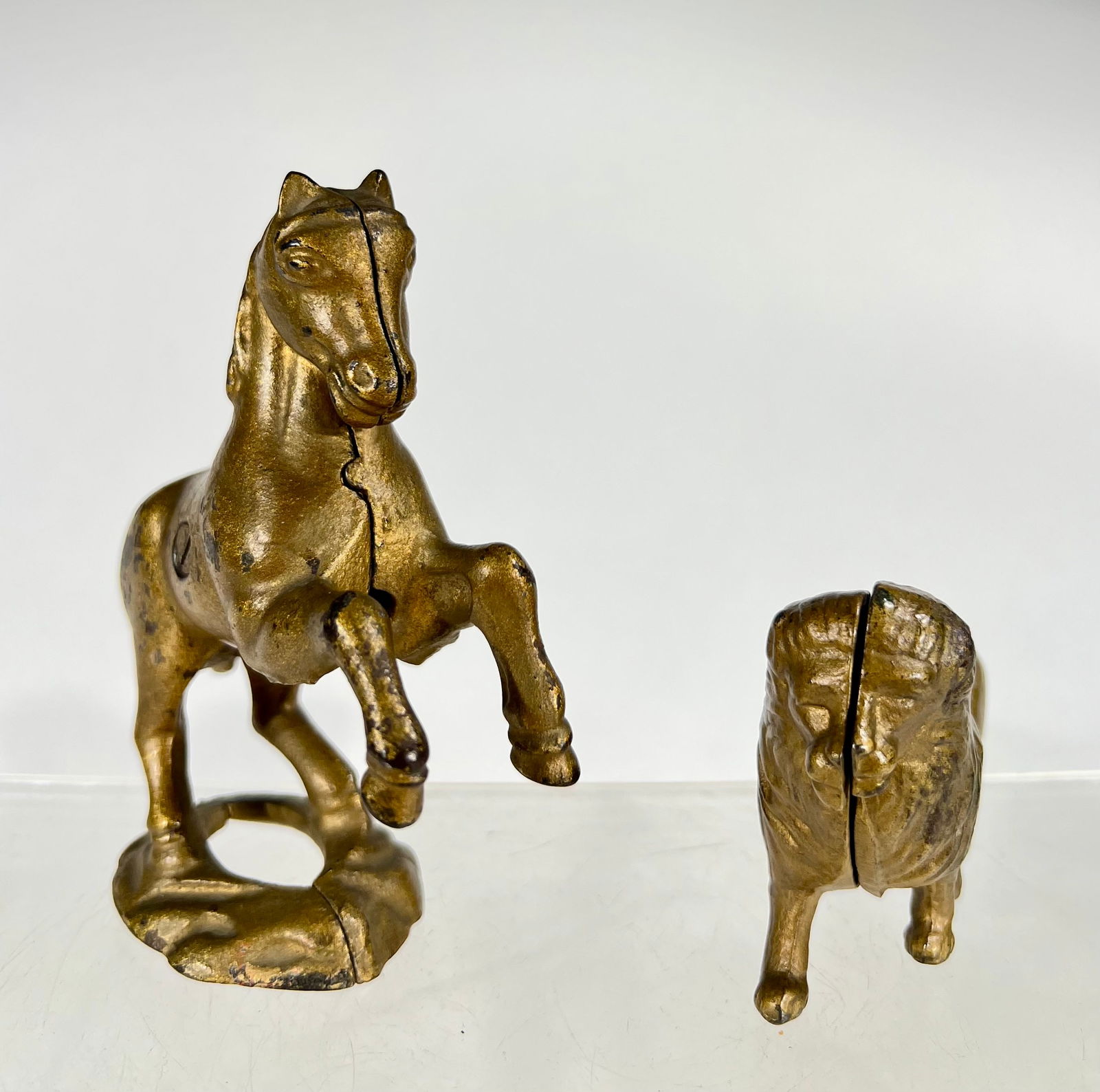 Small Lion and Rearing Horse, Cast Iron Still Banks (1 of 3)