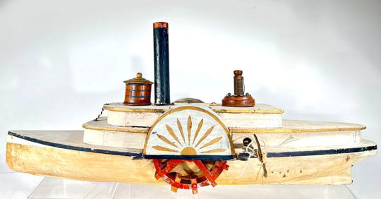 Folk Art Paddle Wheel Clockwork Boat