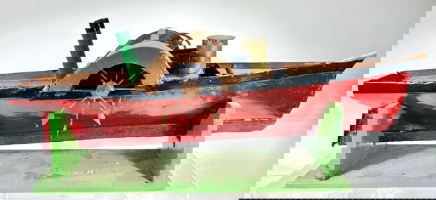 Live Steam Folk Art Boat Made of Tin