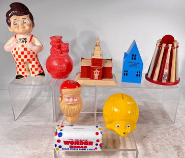 Eight Plastic/Rubber Still Banks: American/Japanese- 1935 to 1970- 2" to 8 1/2" T