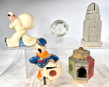 Five Ceramic/Glass/Papier Made Still Banks