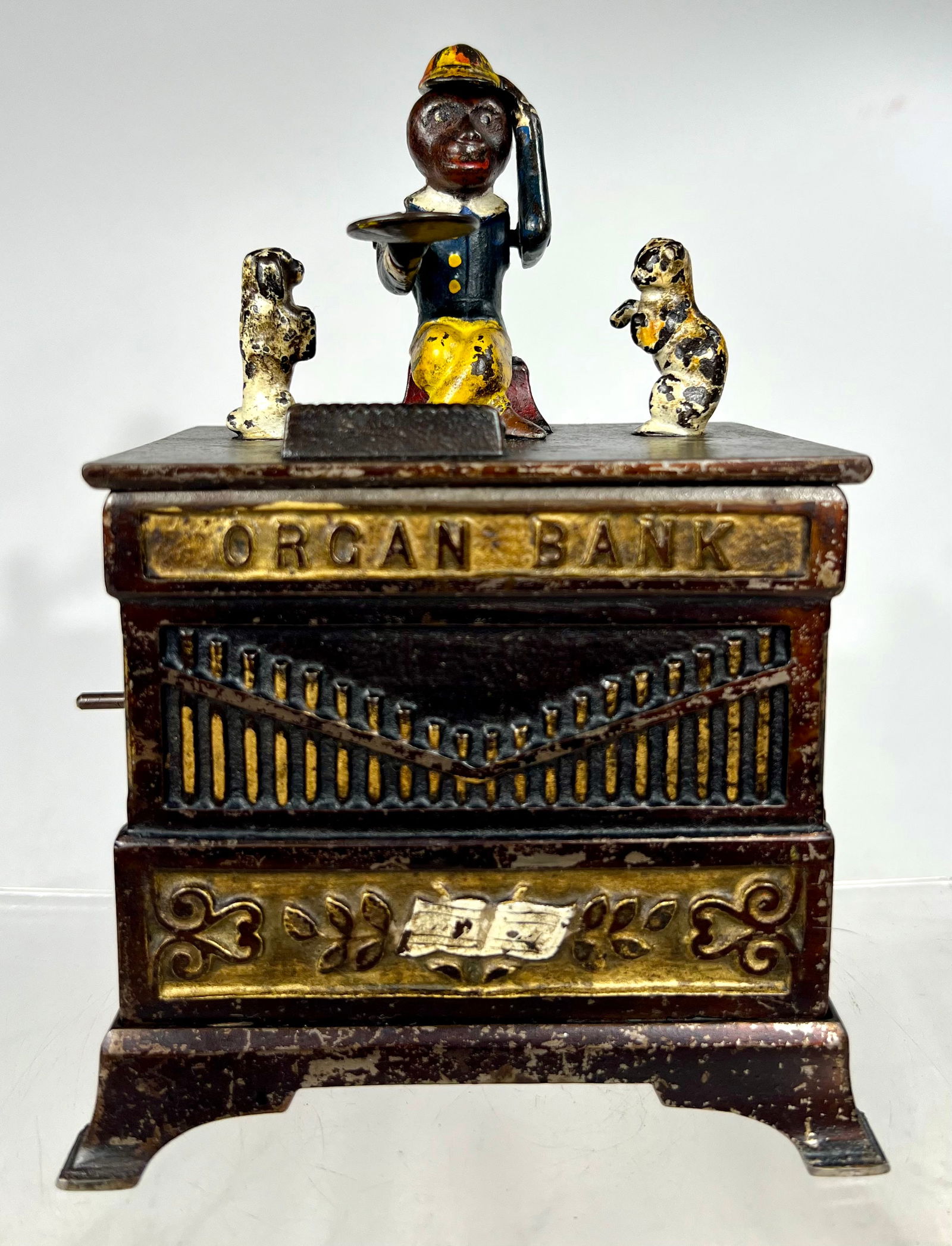 Organ Bank w/ Cat & Dog: Kyser & Rex Company Philadelphia 1882 - 8" T