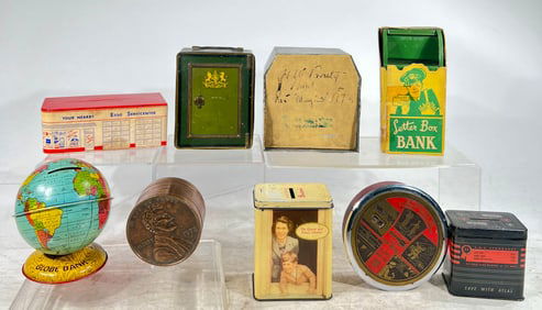 Nine Assorted Tin/Plastic Still Banks
