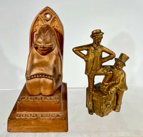 Mutt & Jeff/ Billiken on Throne Cast Iron Banks
