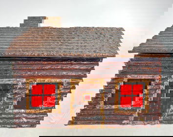 Folk Art Log Cabin Cast Iron Bank