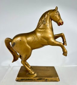 Rearing Horse on Base Cast Iron Bank; Rare Gold Painted Version