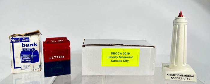 Two Modern Cast Iron Banks Mailbox & Liberty Memorial