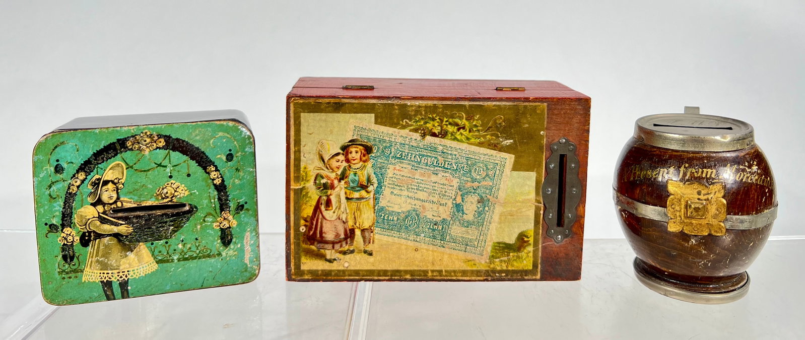 Three European Wooden Banks: 1920/30s - 3" to 5 1/4" L