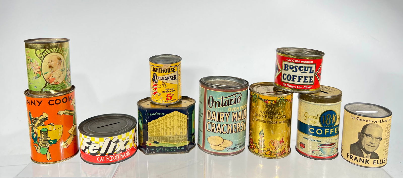 Ten Tin Advertising Banks (1 of 2)