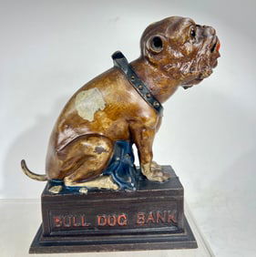Bulldog with Blue Blanket Mechanical Bank