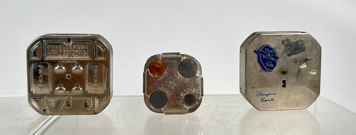 Two Pocket Dime Register Banks and a Coin Holder